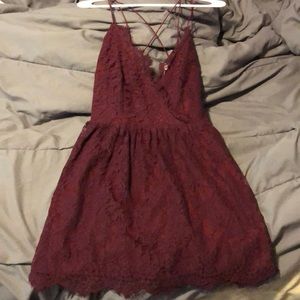 Maroon dress with crossed straps in back
